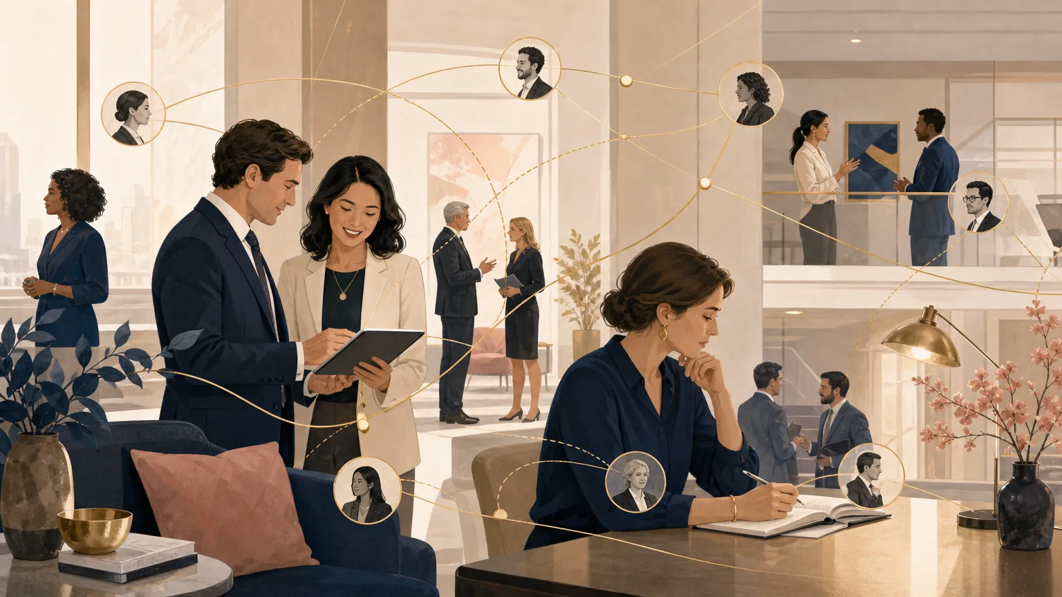 Law firm professionals identifying relationships and connections across a firm's business development network.