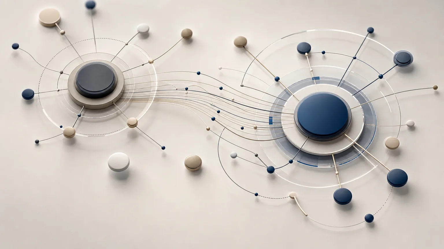 Interconnected relationship clusters transitioning between central points, illustrating client continuity during law firm partner succession.