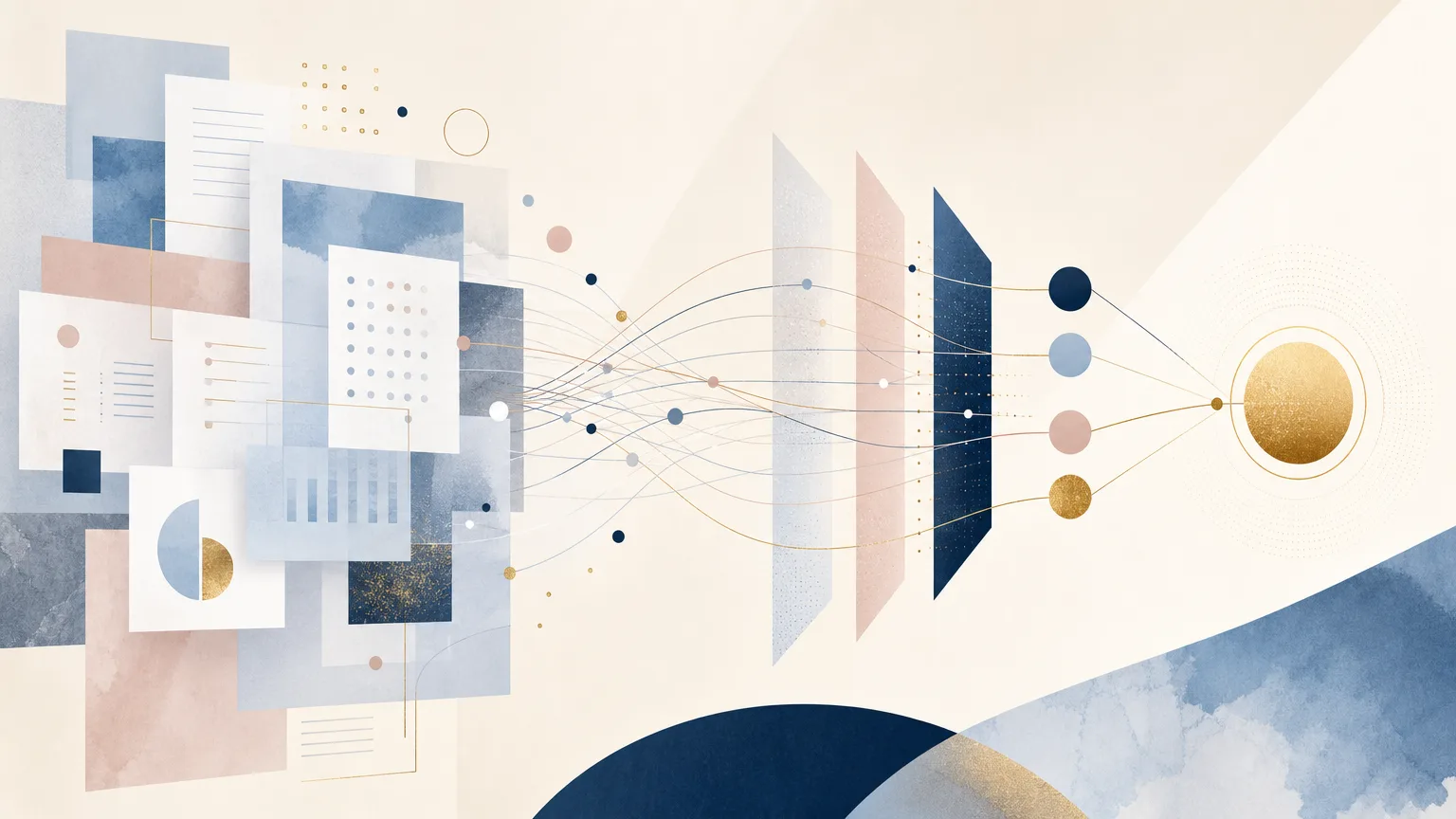 Abstract business and relationship information coming together to identify a law firm prospect opportunity.